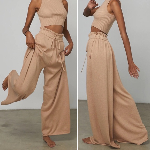 Lunya Cozy Cotton Silk Relaxed Pant Nutmeg Heather Wide Leg Drawstring M New - Picture 14 of 14